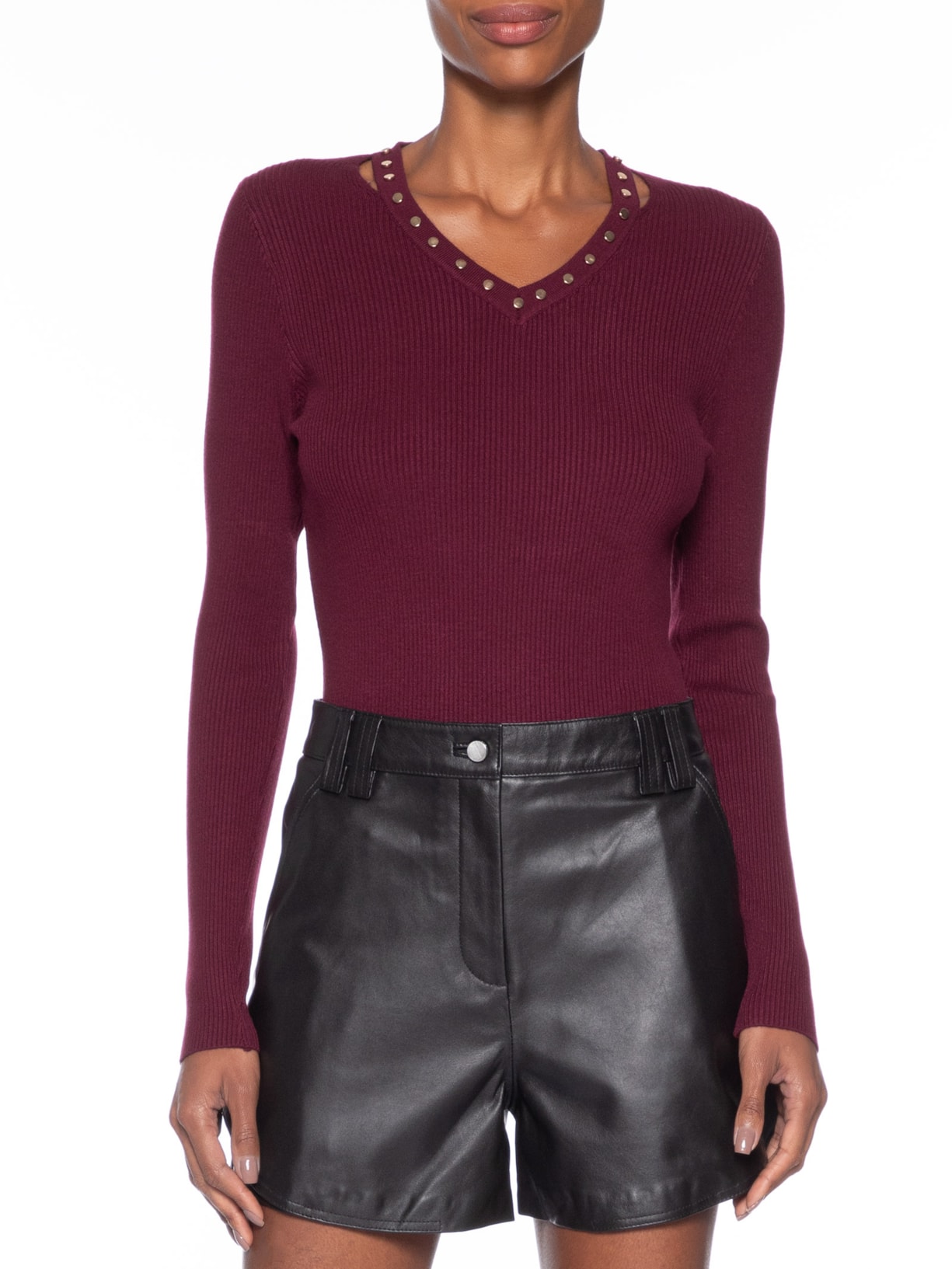 Blusa Feminina Em Tricot Com Aplicação De Tachas Vermelho Market 33