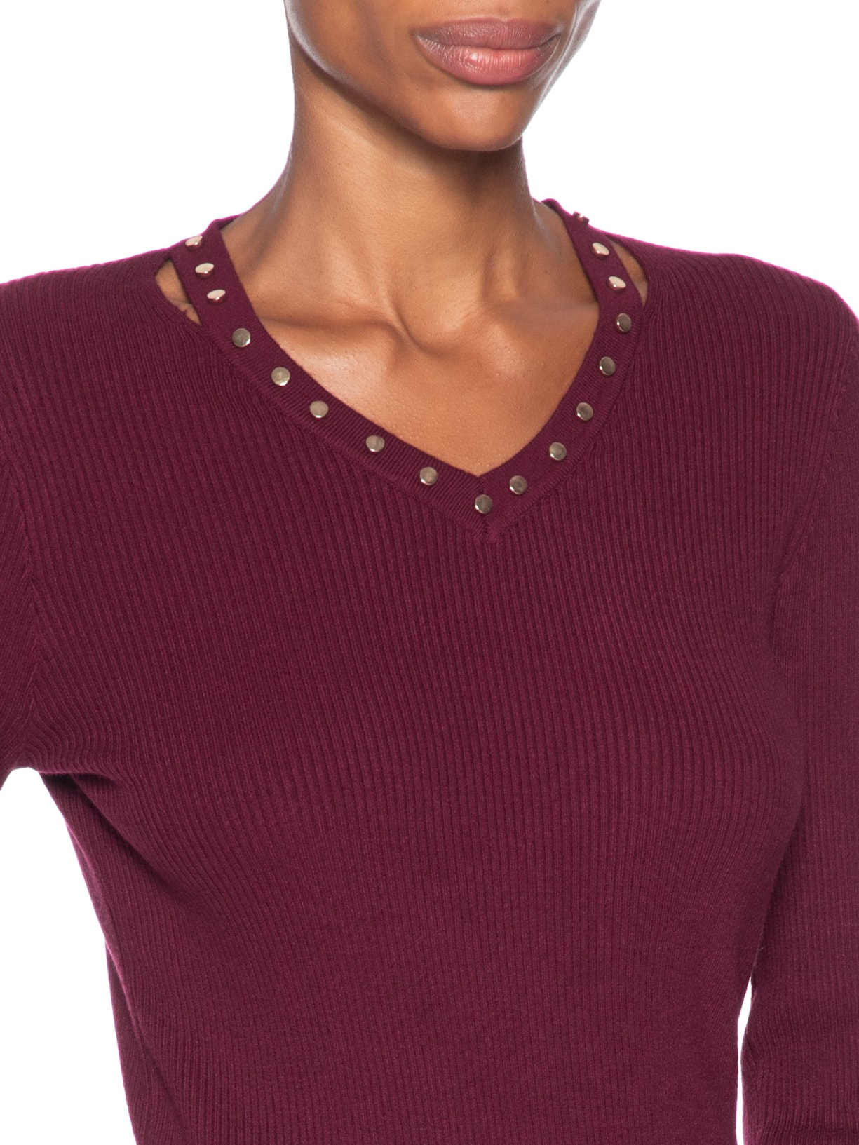 Blusa Feminina Em Tricot Com Aplicação De Tachas Vermelho Market 33