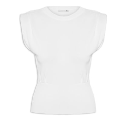 Blusa Feminina Em Tricot Com Barra Larga - Branco