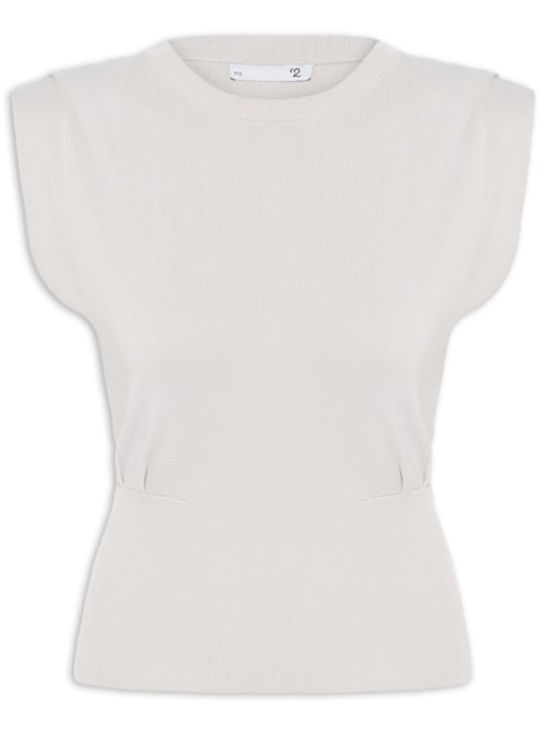 Blusa Feminina Em Tricot Com Barra Larga - Cinza