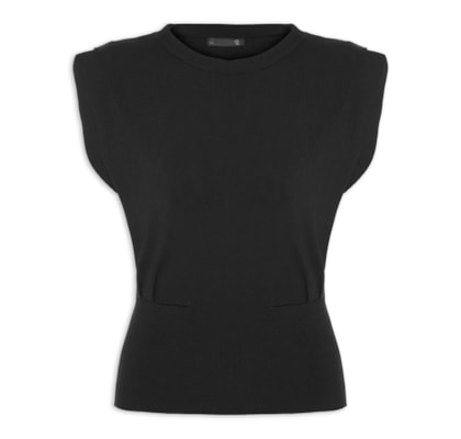 Blusa Feminina Em Tricot Com Barra Larga - Preto