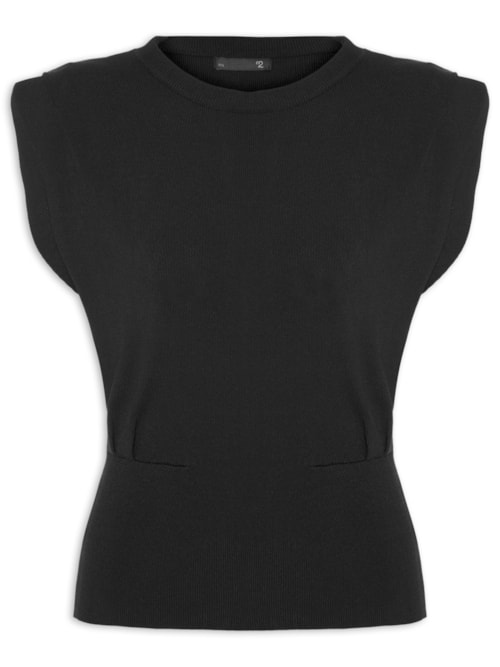 Blusa Feminina Em Tricot Com Barra Larga - Preto