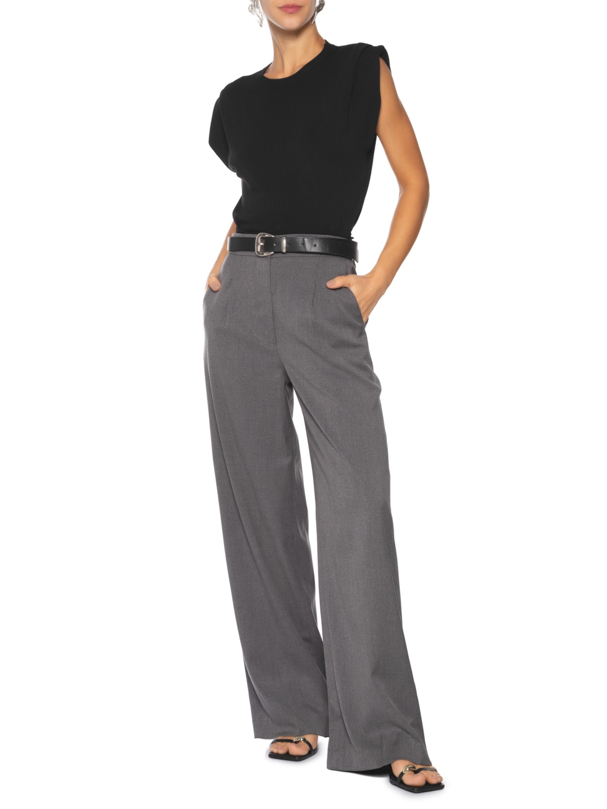 Blusa Feminina Em Tricot Com Barra Larga Preto '2Essential