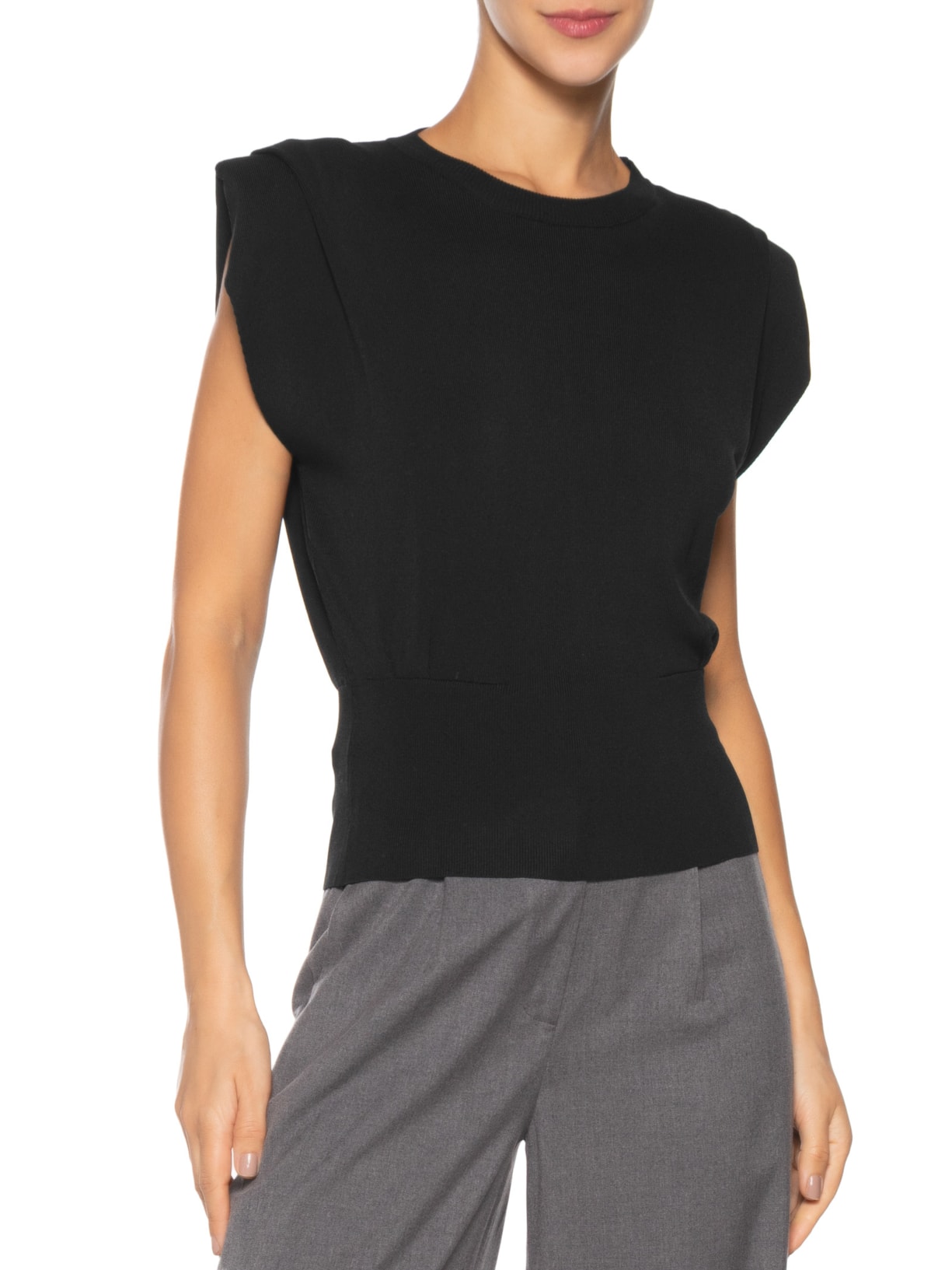 Blusa Feminina Em Tricot Com Barra Larga Preto '2Essential