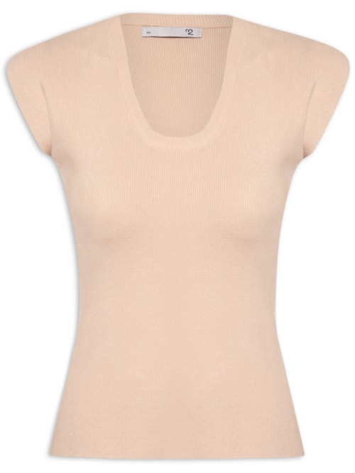 Blusa Feminina Em Tricot Com Cava Alongada - Bege