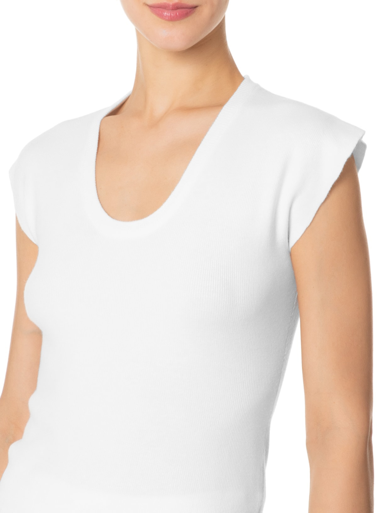 Blusa Feminina Em Tricot Com Cava Alongada Branco  '2Essential