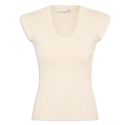 Blusa Feminina Em Tricot Com Cava Alongada - Off White 