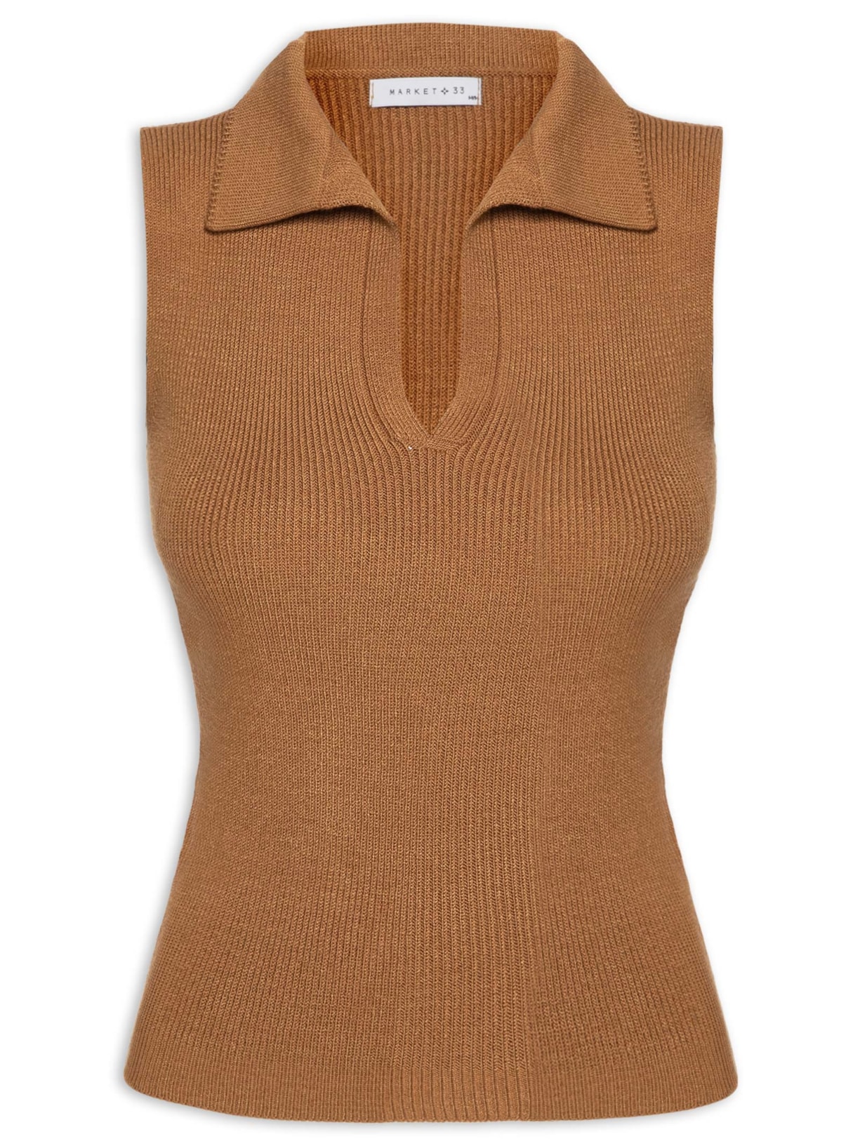 Blusa Feminina Em Tricot Com Gola Polo - Marrom