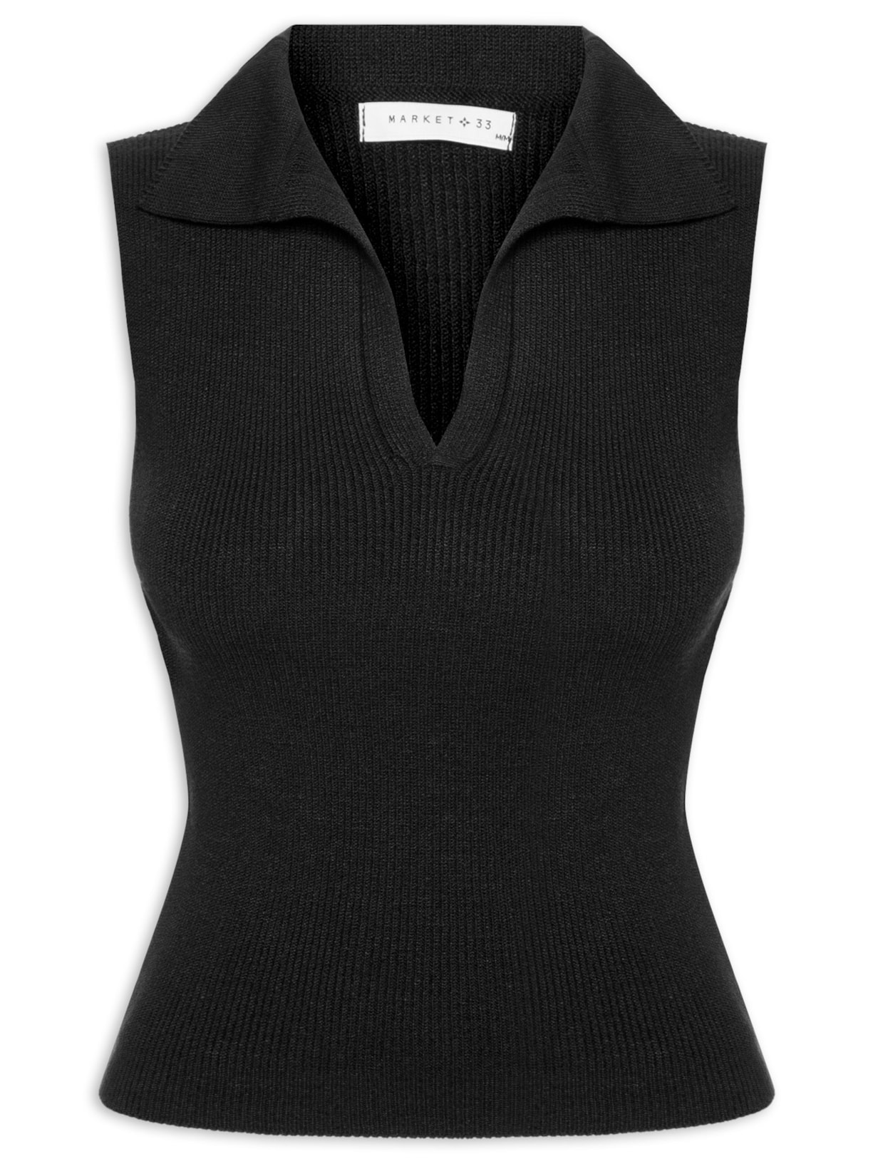 Blusa Feminina Em Tricot Com Gola Polo - Preto