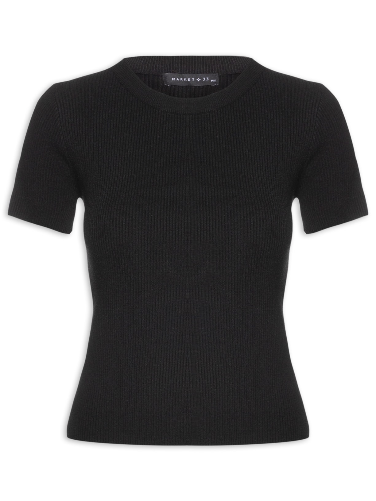 Blusa Feminina Em Tricot Com Manga Curta - Preto