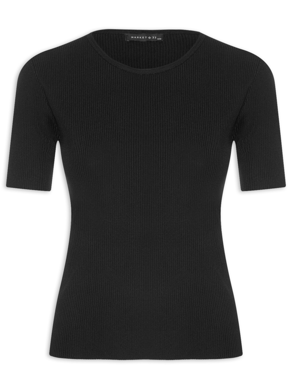 Blusa Feminina Em Tricot Com Manga Curta - Preto