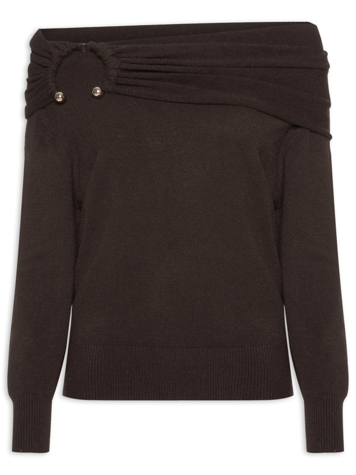 Blusa Feminina em Tricot com Sobreposição - Marrom