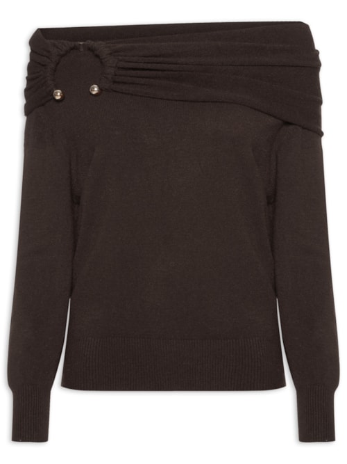 Blusa Feminina em Tricot com Sobreposição - Marrom