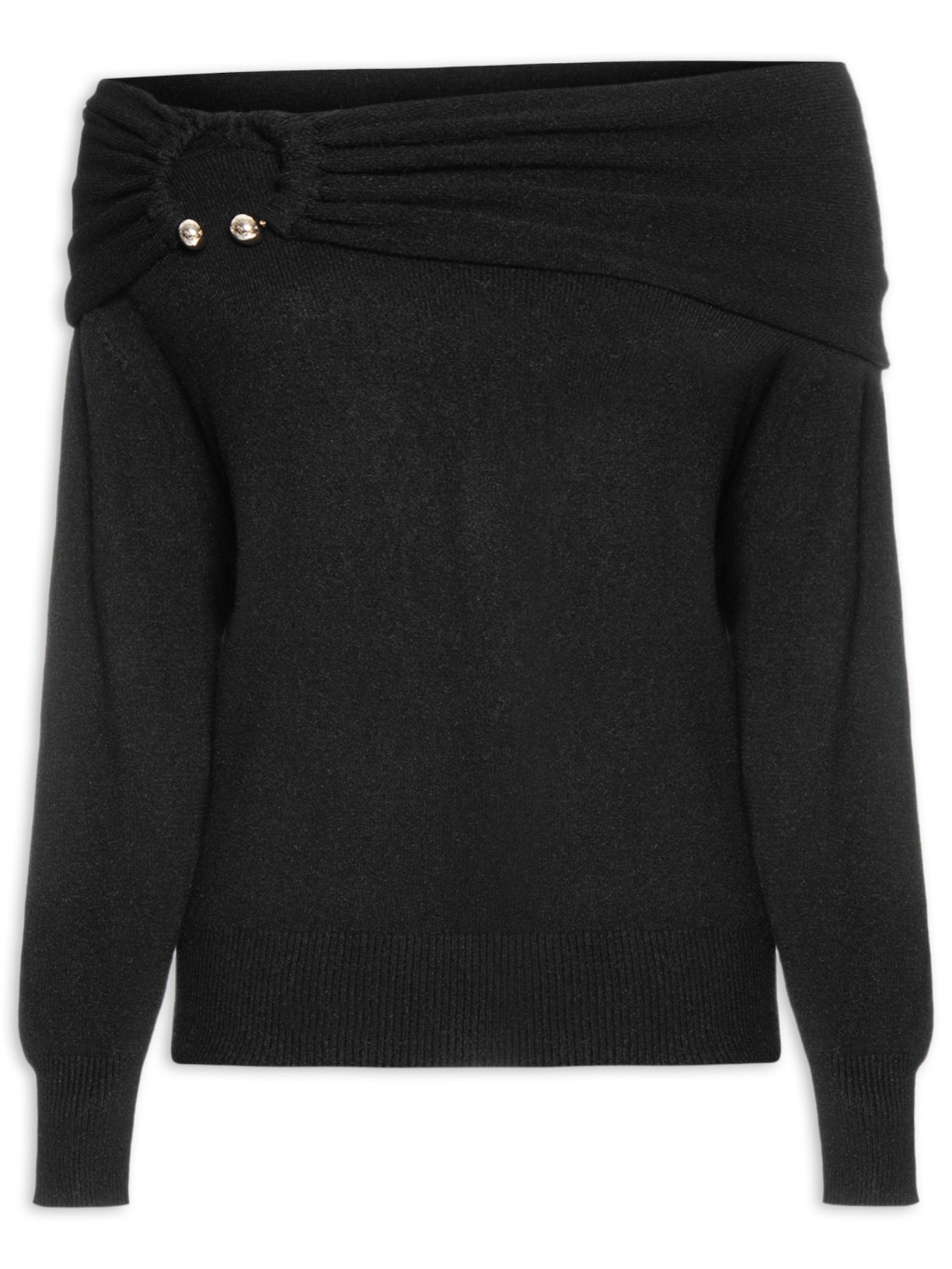Blusa Feminina em Tricot com Sobreposição Preto Market 33