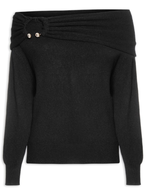 Blusa Feminina em Tricot com Sobreposição - Preto