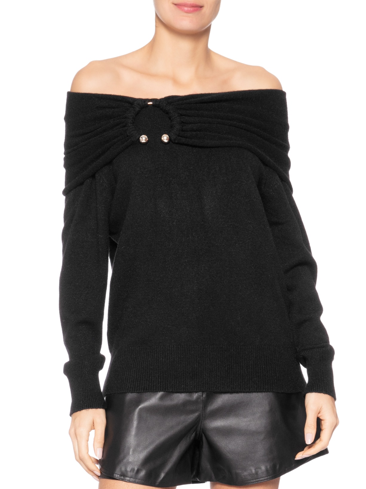 Blusa Feminina em Tricot com Sobreposição Preto Market 33