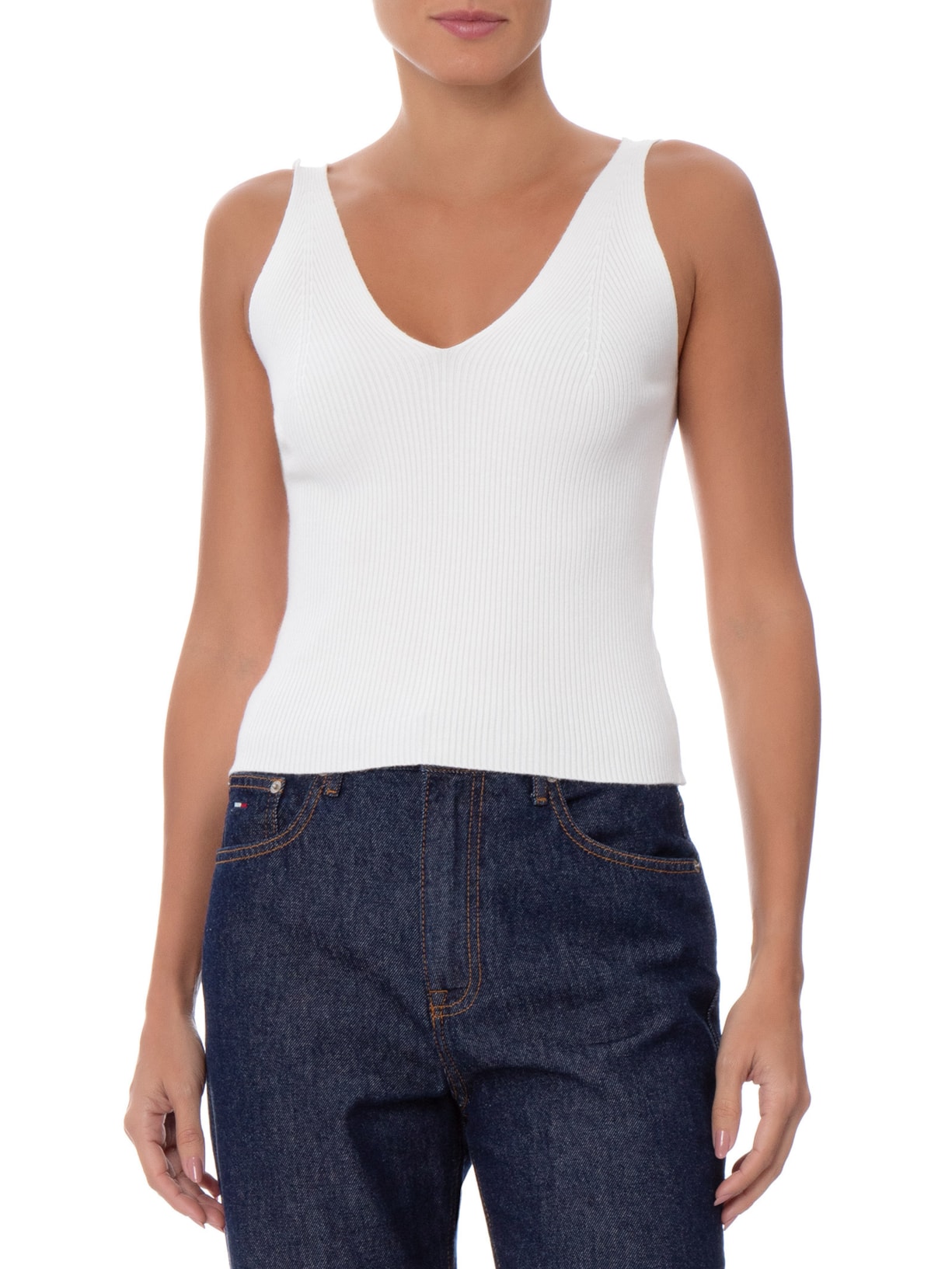 Blusa Feminina Em Tricot Decote V Branco Market 33