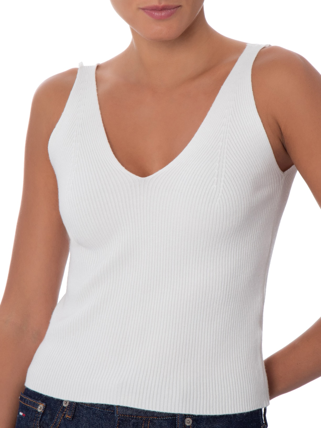 Blusa Feminina Em Tricot Decote V Branco Market 33