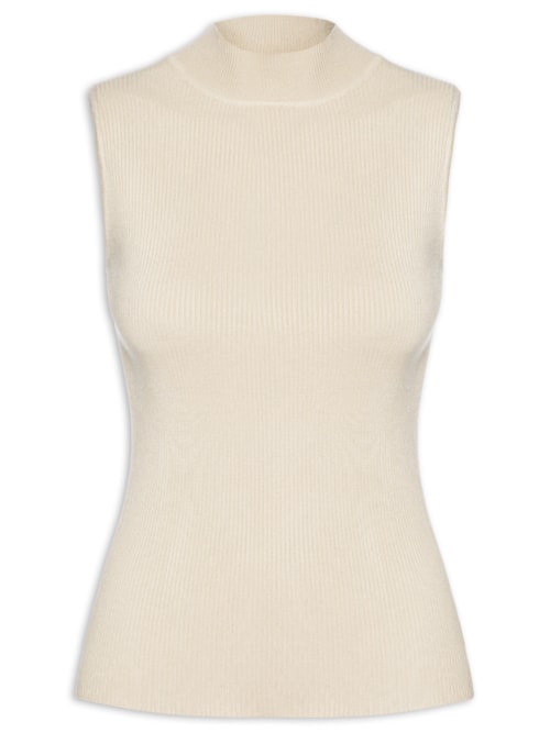 Blusa Feminina Em Tricot Gola Alta - Bege