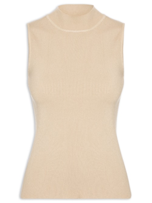 Blusa Feminina Em Tricot Gola Alta - Bege