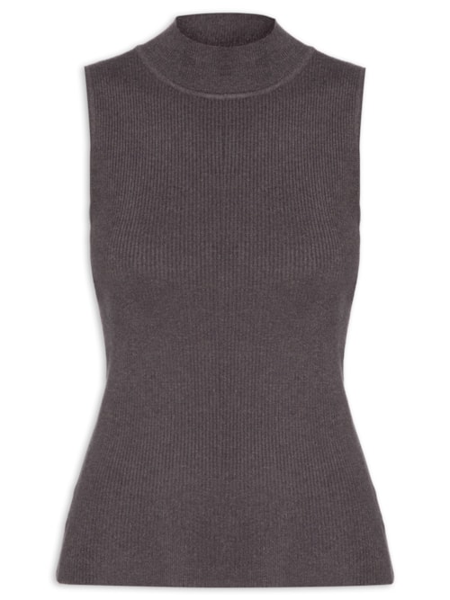 Blusa Feminina Em Tricot Gola Alta - Cinza