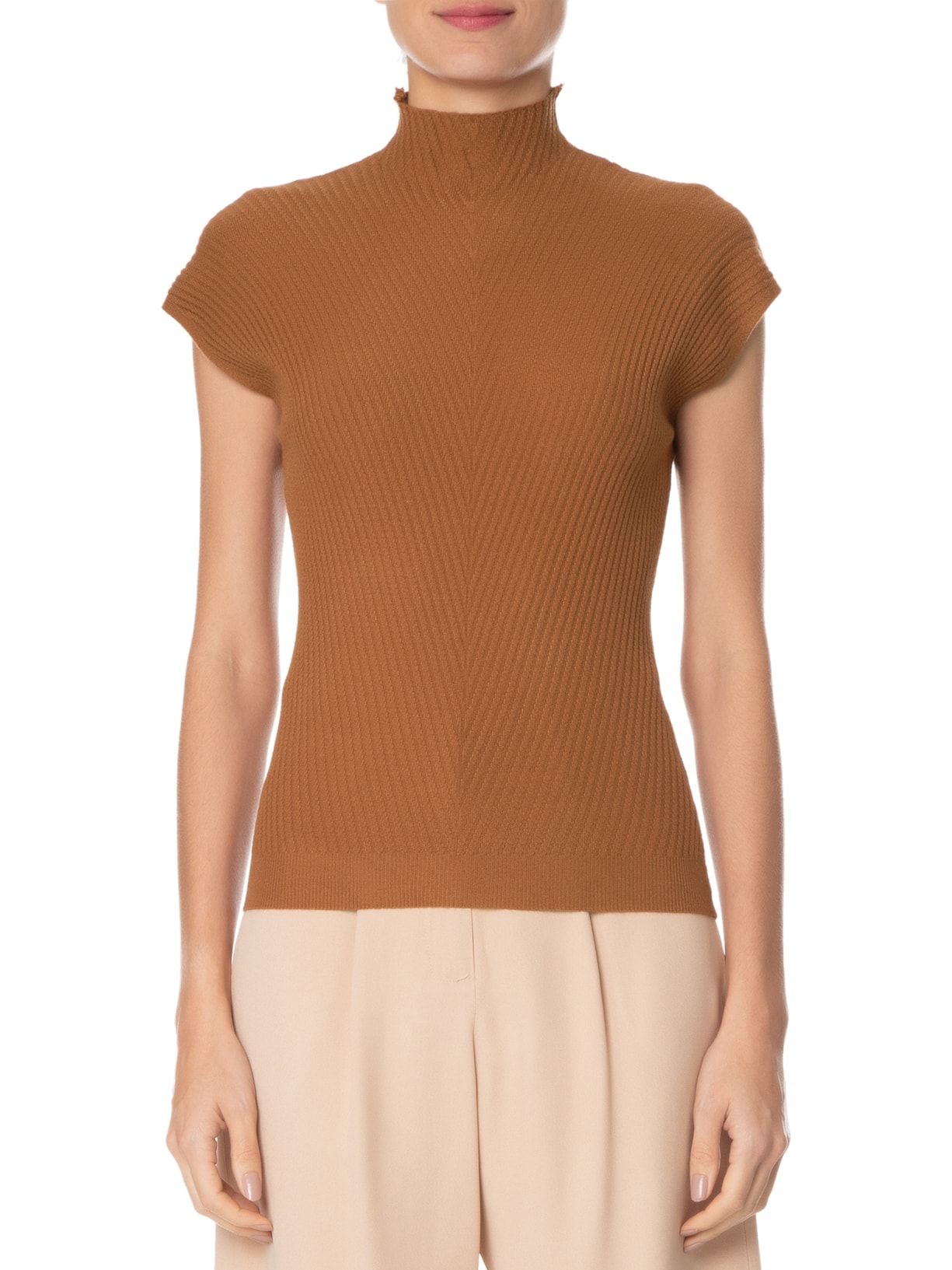 Blusa Feminina Em Tricot Gola Alta Marrom '2Essential