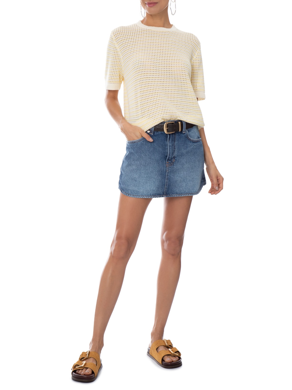 Blusa Feminina em Tricot Listrada Amarelo Market 33