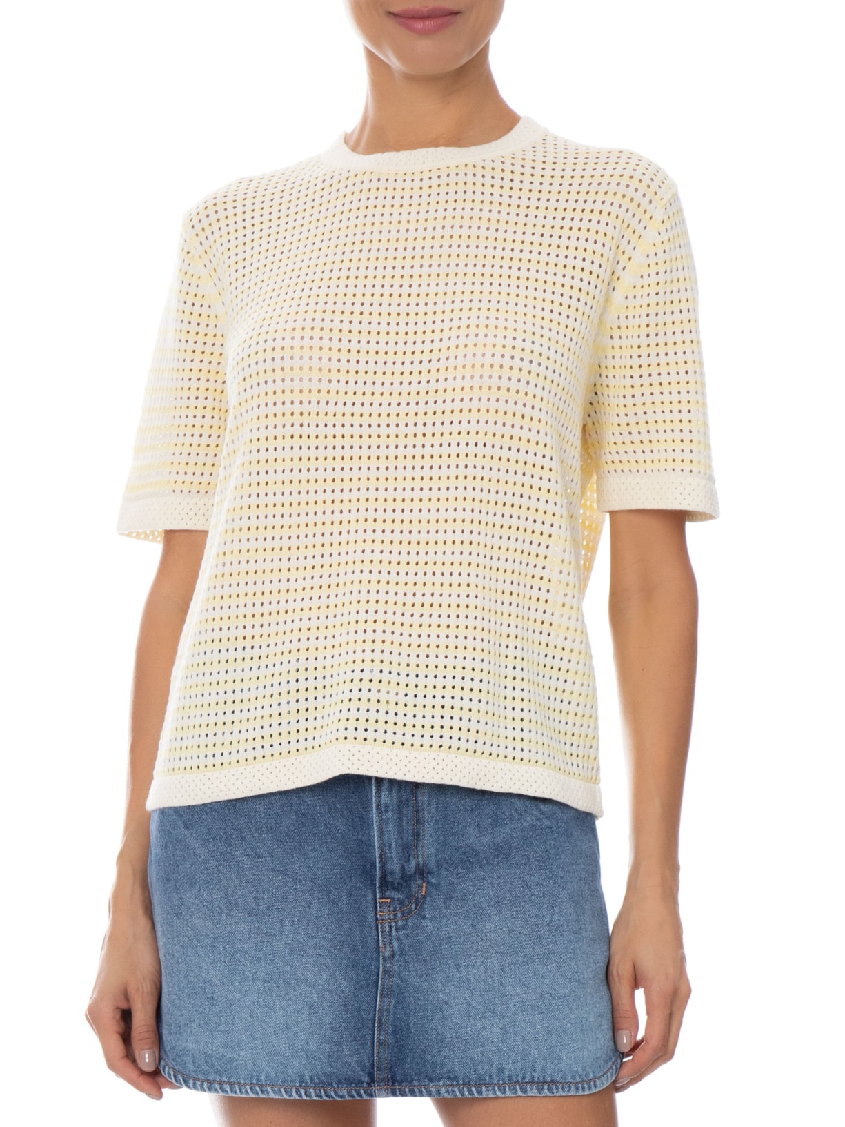 Blusa Feminina em Tricot Listrada Amarelo Market 33