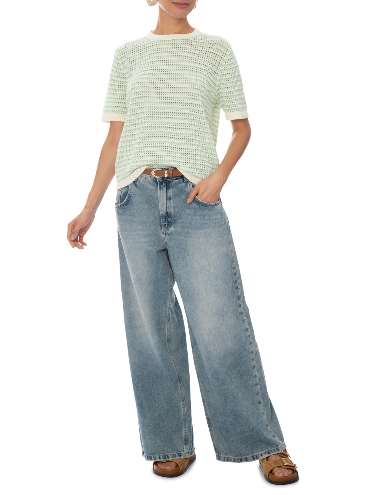 Blusa Feminina em Tricot Listrada Verde Market 33