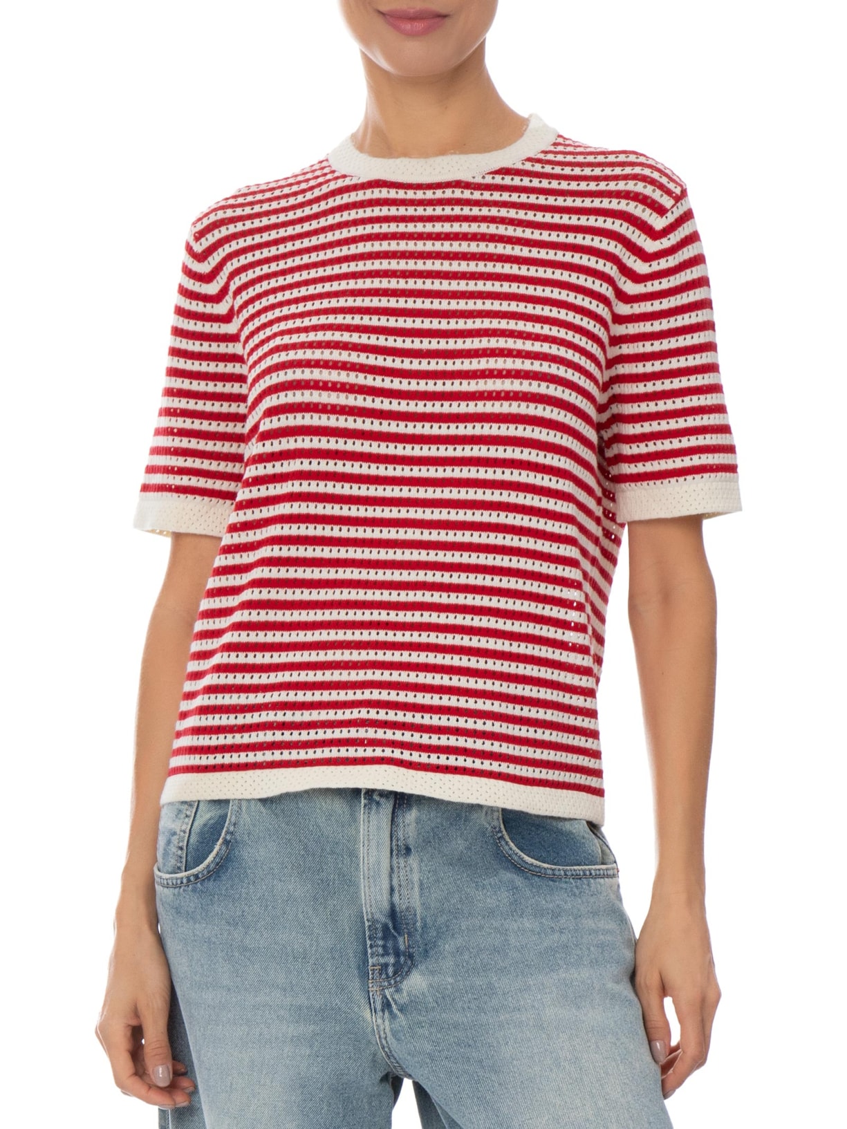 Blusa Feminina em Tricot Listrada Vermelho Market 33