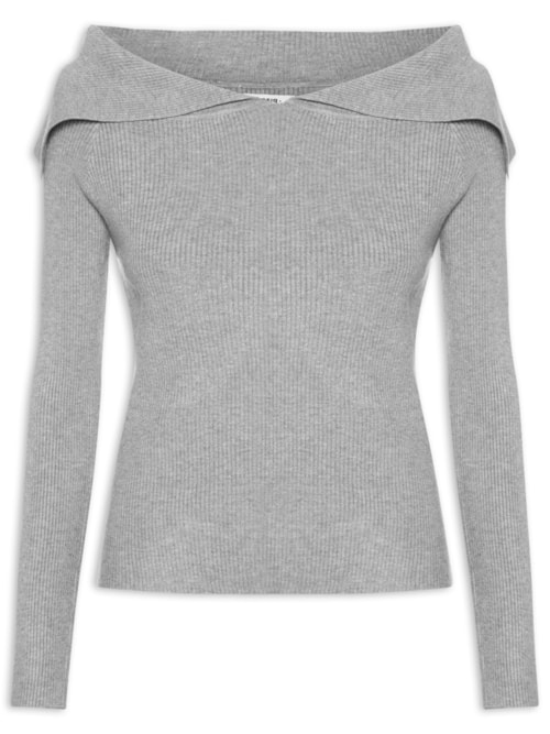Blusa Feminina em Tricot Ombro a Ombro – Cinza
