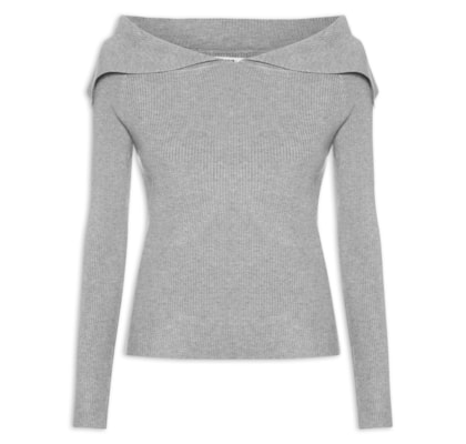 Blusa Feminina  em Tricot Ombro a Ombro – Cinza