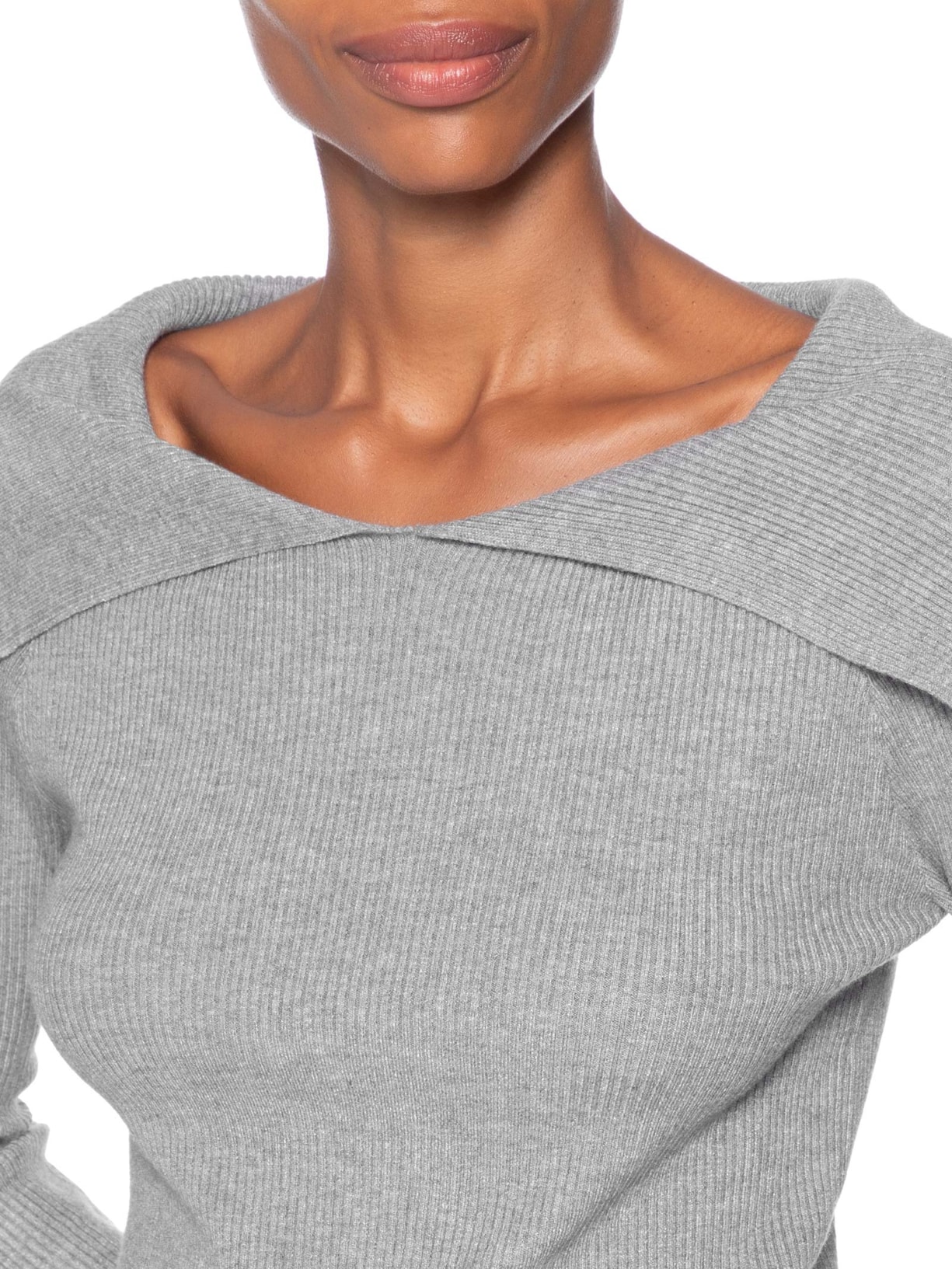 Blusa Feminina  em Tricot Ombro a Ombro – Cinza Basiq