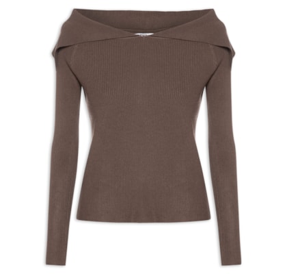 Blusa Feminina  em Tricot Ombro a Ombro – Marrom