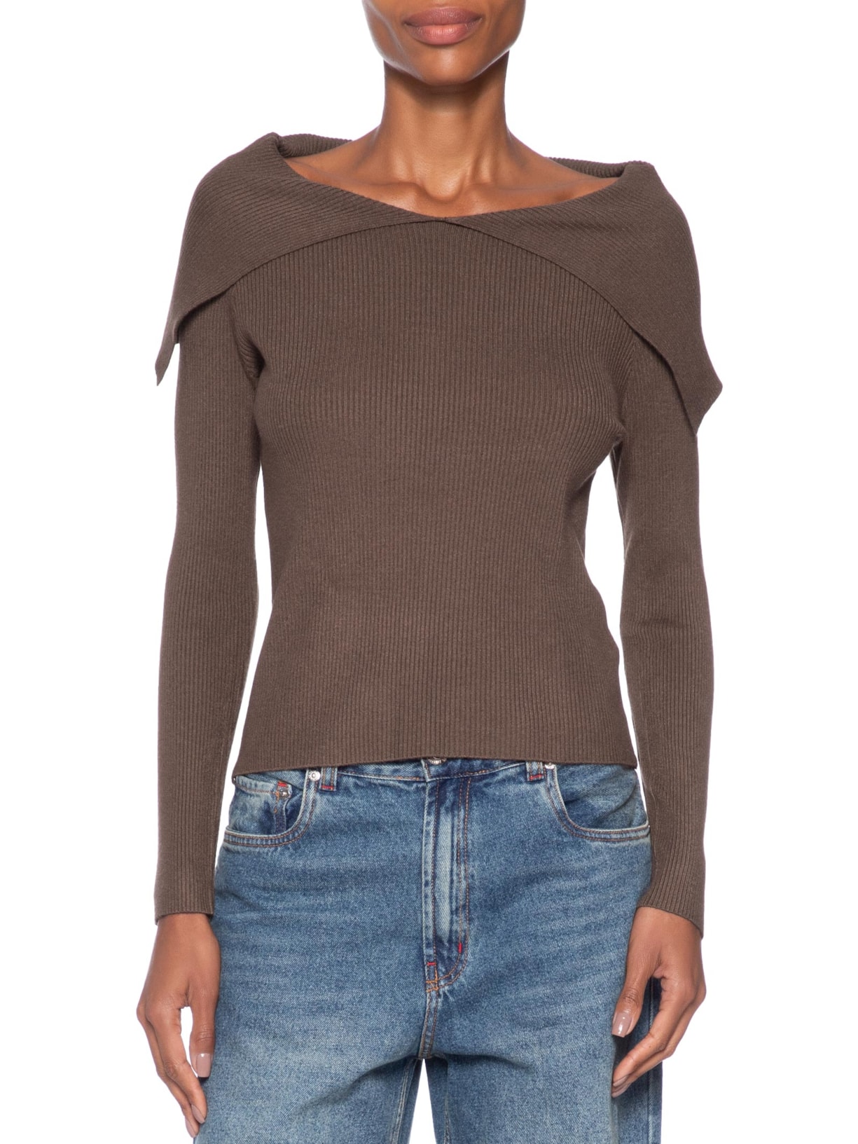 Blusa Feminina  em Tricot Ombro a Ombro – Marrom Basiq