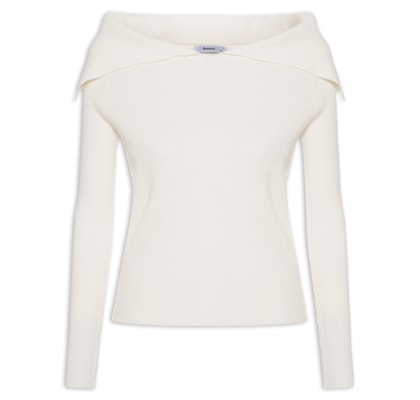 Blusa Feminina  em Tricot Ombro a Ombro – Off White