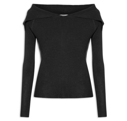Blusa Feminina  em Tricot Ombro a Ombro – Preto