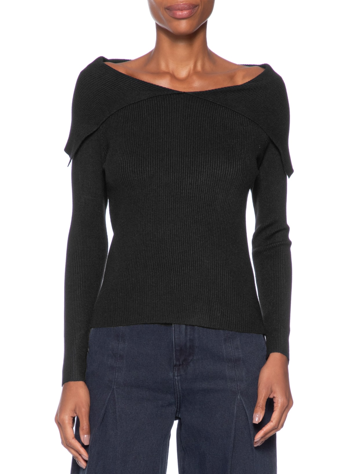 Blusa Feminina  em Tricot Ombro a Ombro – Preto Basiq