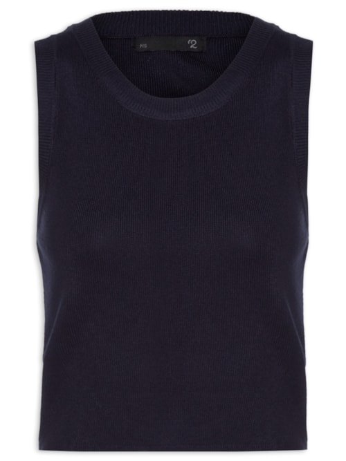 Blusa Feminina Em Tricot Sem Manga - Azul