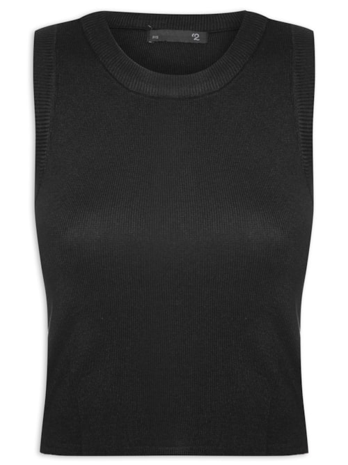Blusa Feminina Em Tricot Sem Manga - Preto