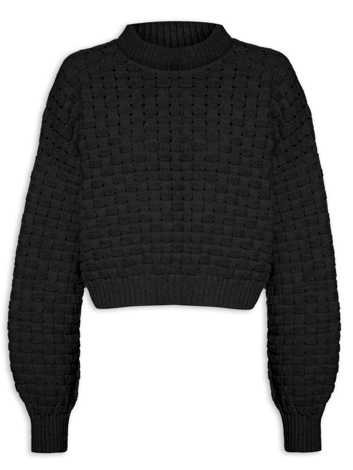 Blusa Feminina Em Tricot Trama Manga Longa - Preto