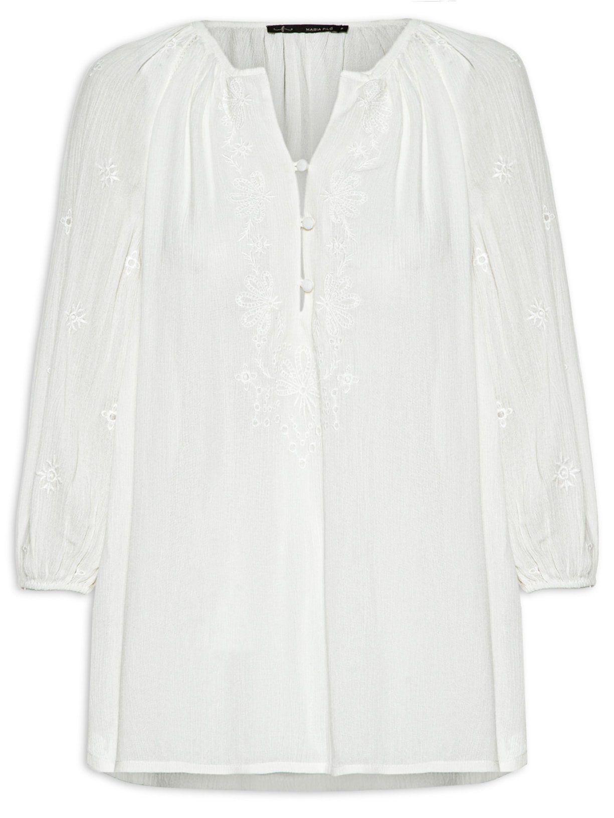 Blusa Feminina entremeio Bordado Zinnia - Branco