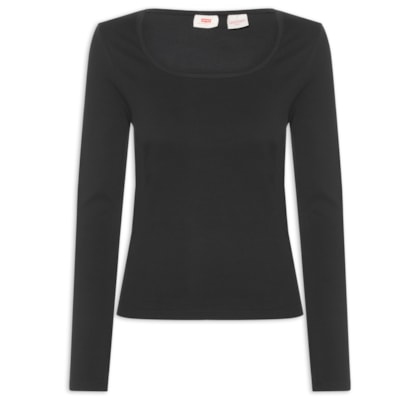 Blusa Feminina Essential Square Neck Manga Longa - Preto