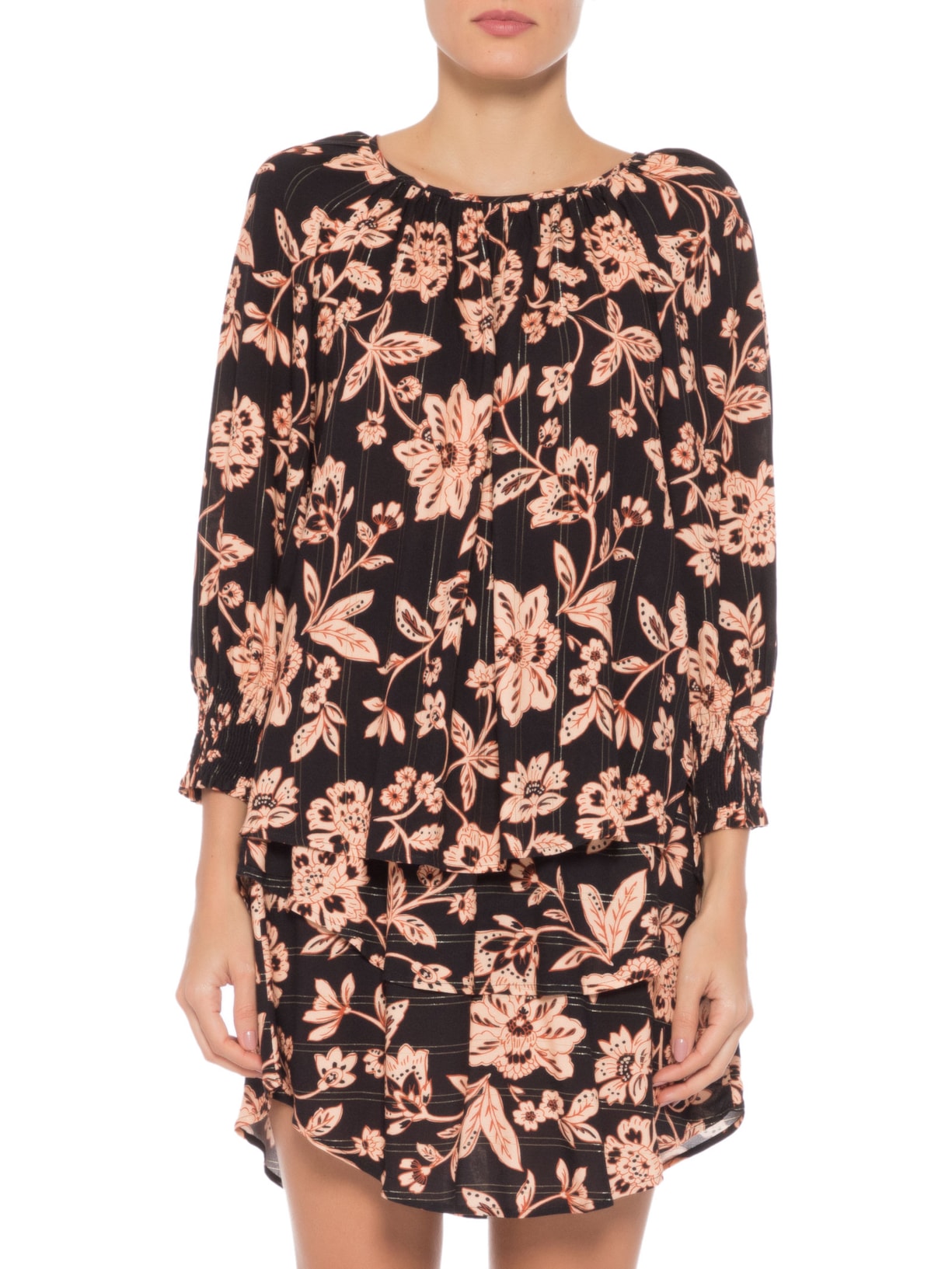 Blusa Feminina Estampa Folk Preto Maria Filó