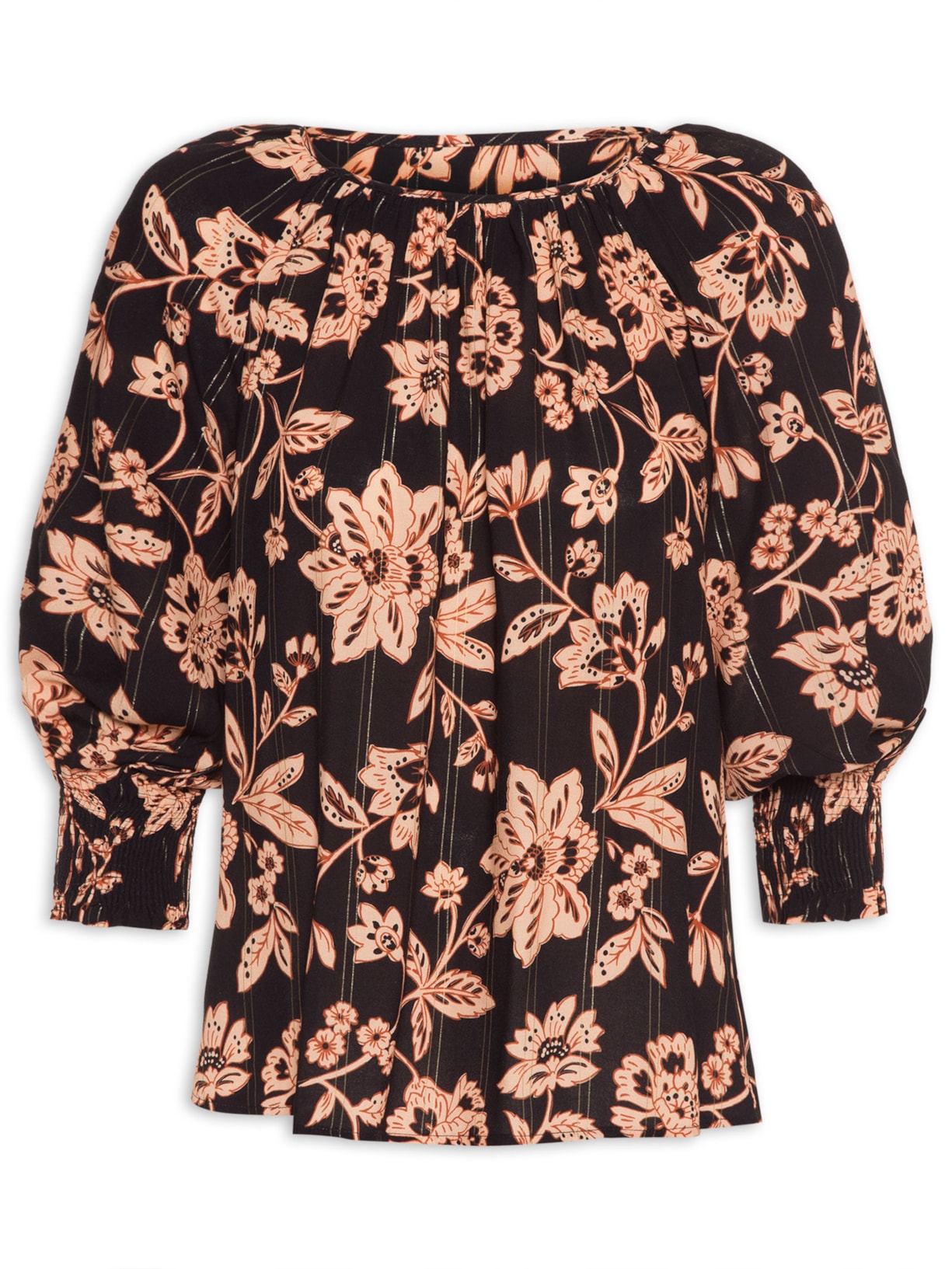 Blusa Feminina Estampa Folk Preto Maria Filó