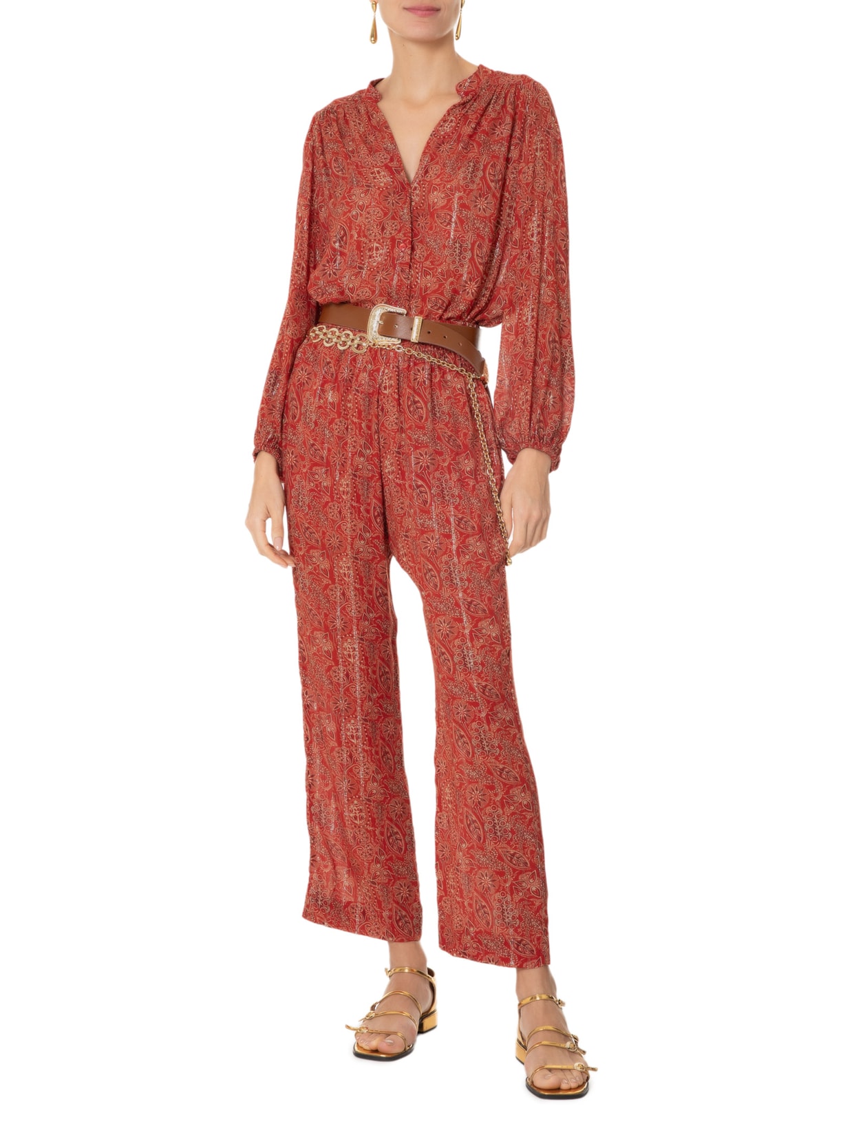 Blusa Feminina Estampa Mysore Vermelho Maria Filó