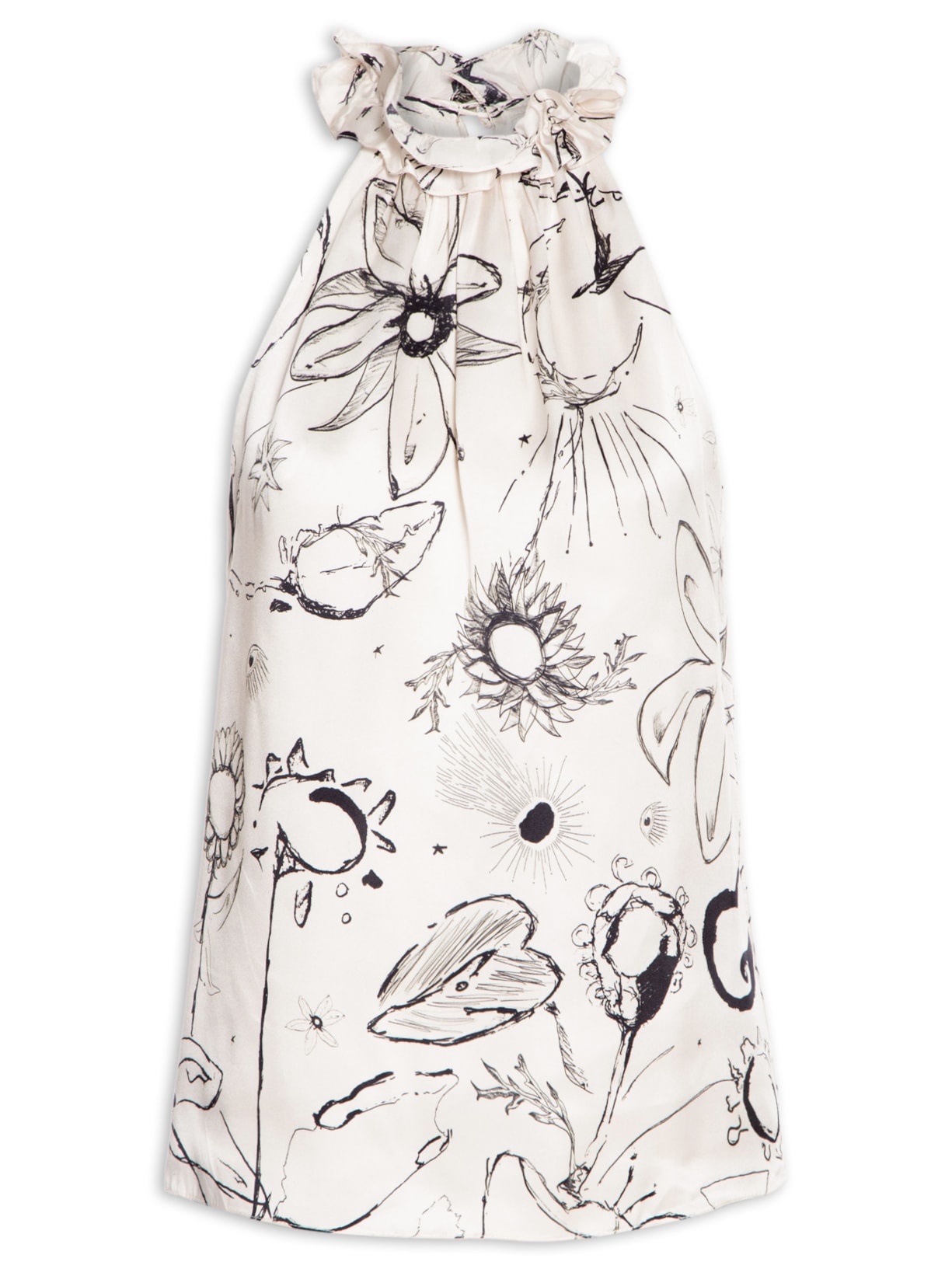 Blusa Feminina Estampada Gola Alta - Branco