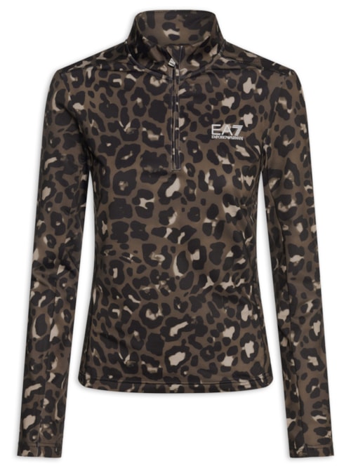 Blusa Feminina Estampada Gola Alta Com Zíper - Marrom