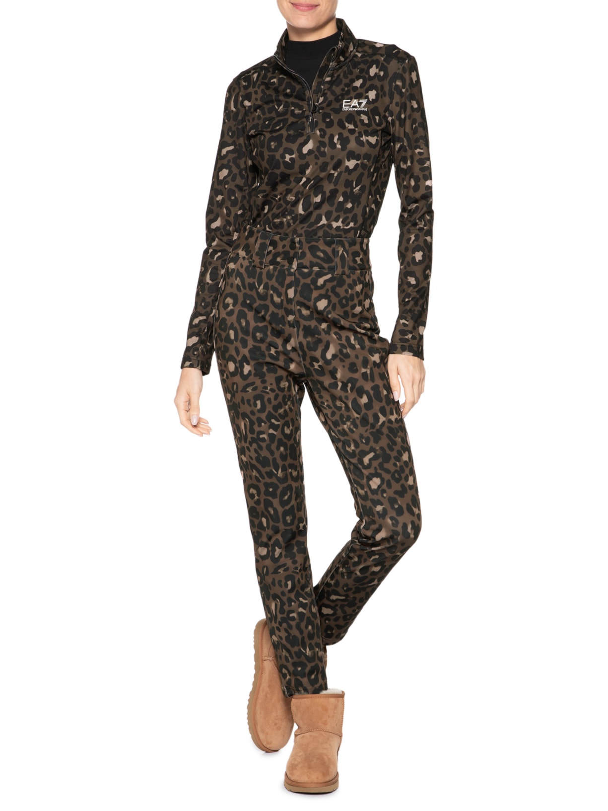 Blusa Feminina Estampada Gola Alta Com Zíper Marrom Ea7 Emporio Armani