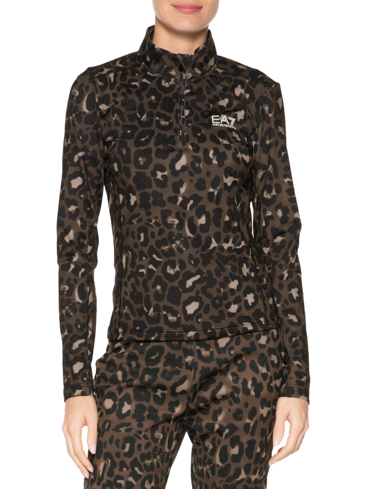 Blusa Feminina Estampada Gola Alta Com Zíper Marrom Ea7 Emporio Armani